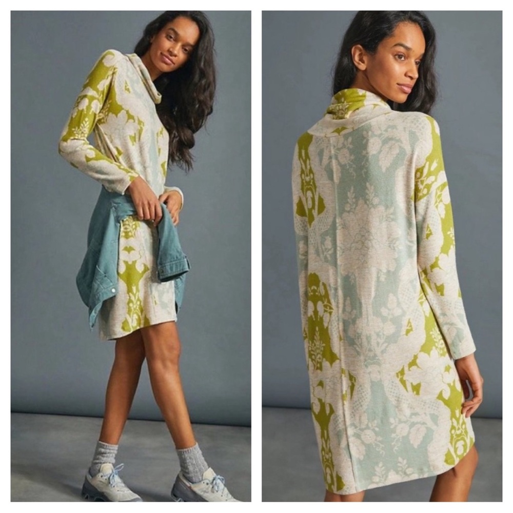 Anthropologie Saturday Sunday Soft Cozy Cowl Neck Floral Sweater Dress - Picture 1 of 14